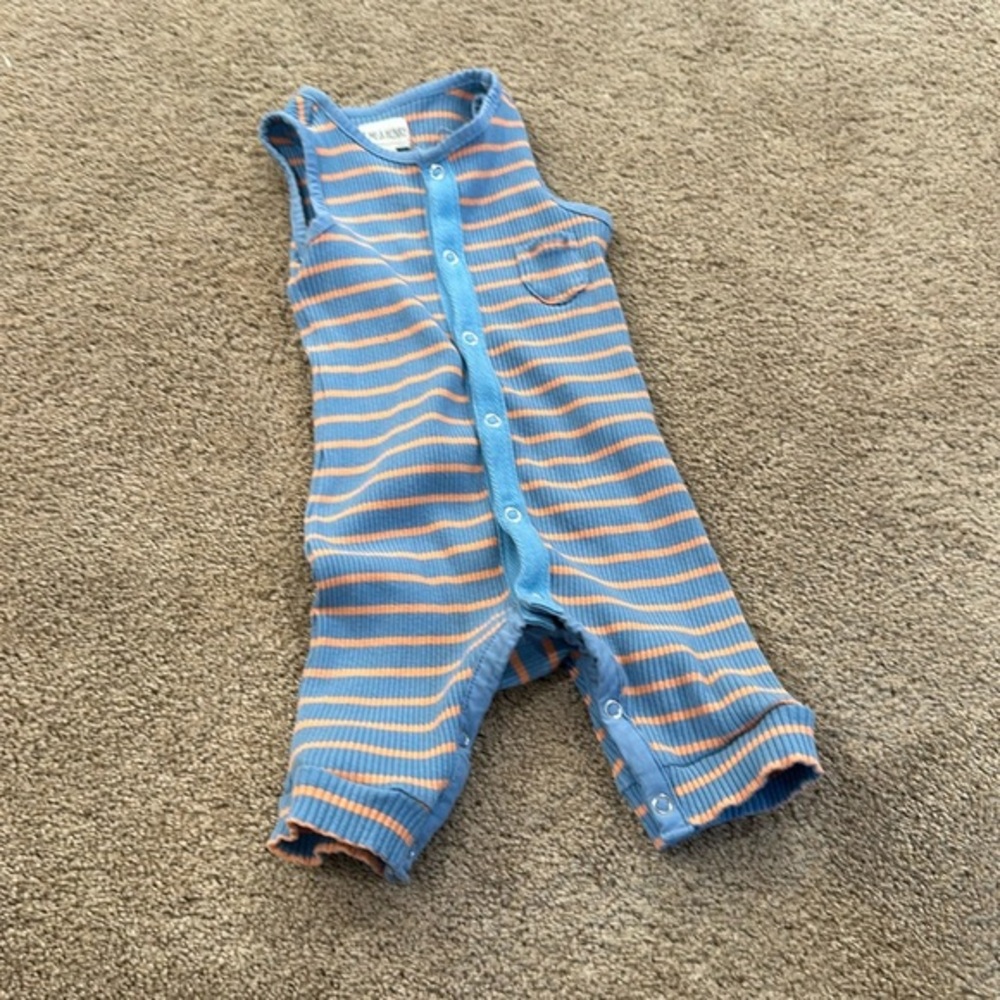 Me & Henry Sleeveless Striped Romper - Blue & Peach